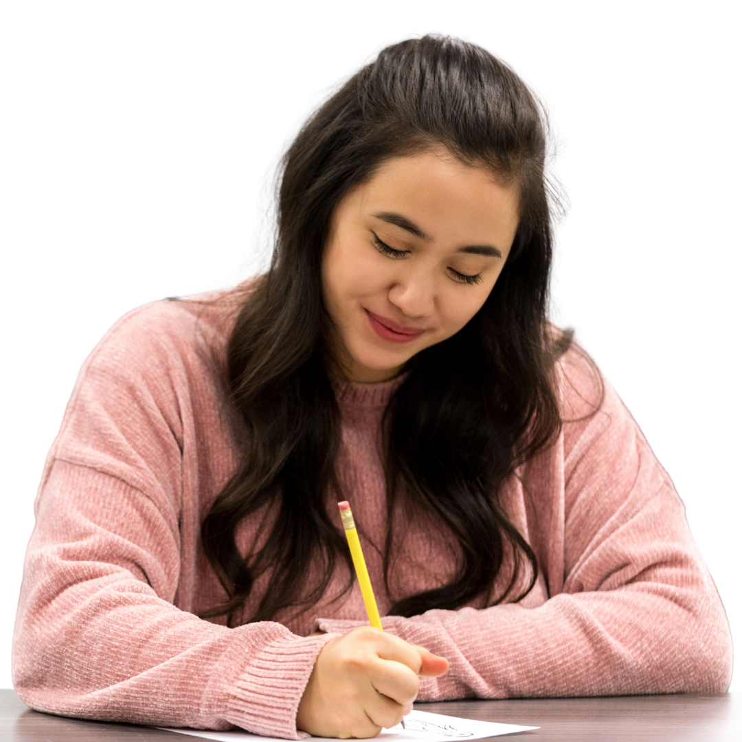 Estudante fazendo prova com confiança